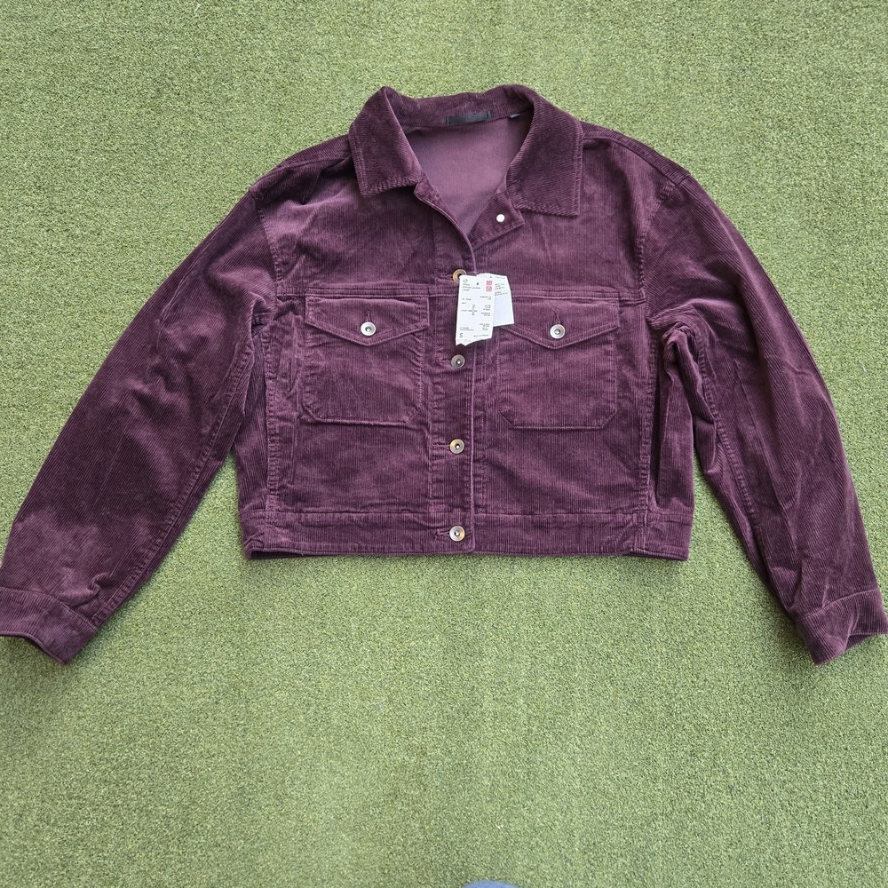 Uniqlo Corduroy Cropped Jacket Women Small Button Front Wine Purple